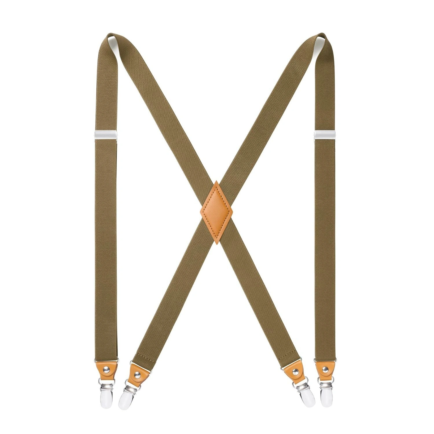 Khaki Comfort: 1" Adjustable Suspenders with 4 Clips – Your Everyday Classic.