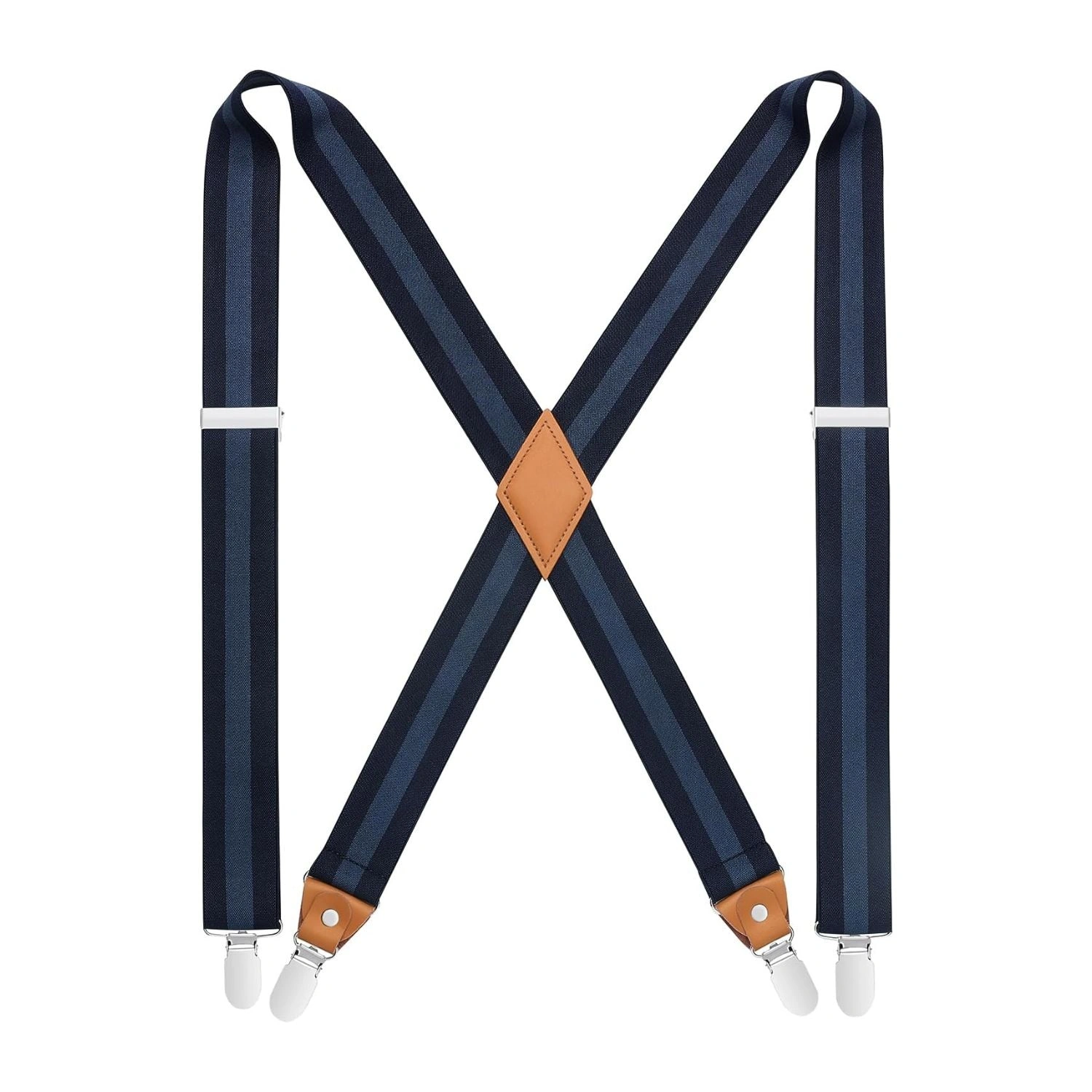 Navy Blue Suspender: 1.4 Inch Width, Adjustable & Classic, 4 Clips for Secure Fit. A Timeless Accessory.